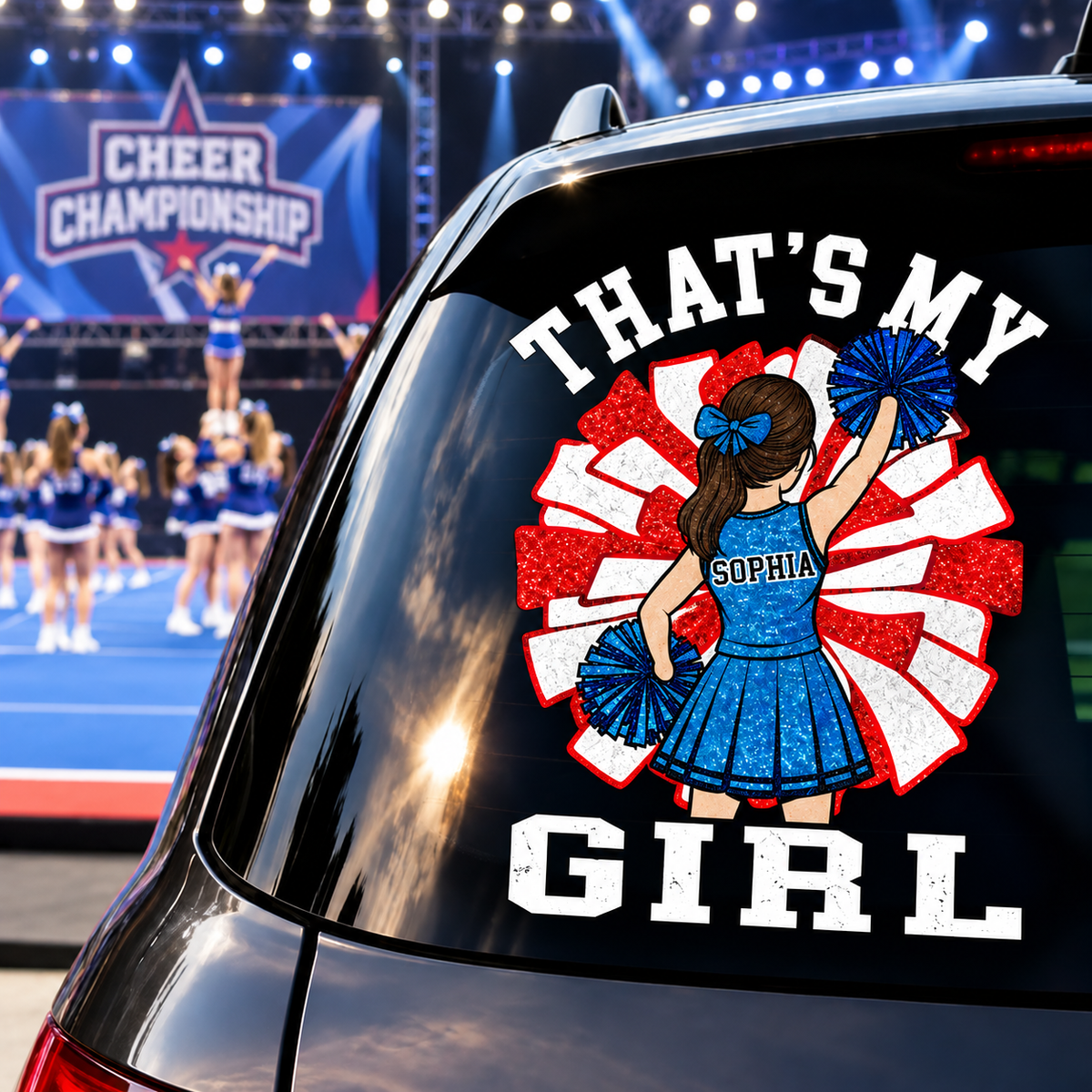 Personalized That's My Girl Cheerleadering Car Decal, Custom Cheerleader Player Name & Number Sticker, Gift for Sports Moms and Dads T1807 T24