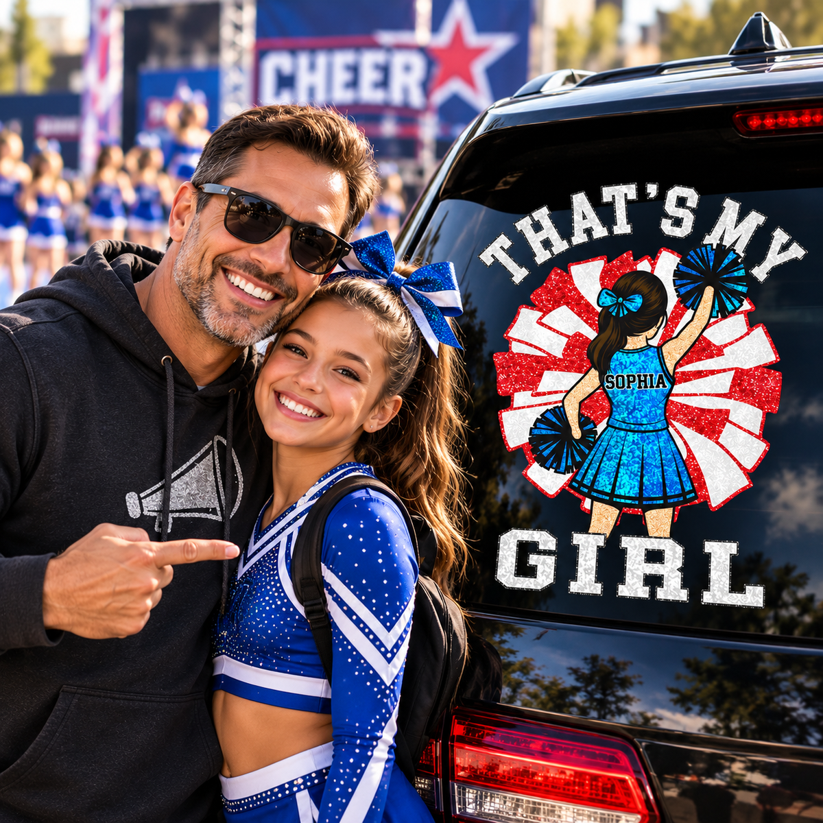 Personalized That's My Girl Cheerleadering Car Decal, Custom Cheerleader Player Name & Number Sticker, Gift for Sports Moms and Dads T1807 T24