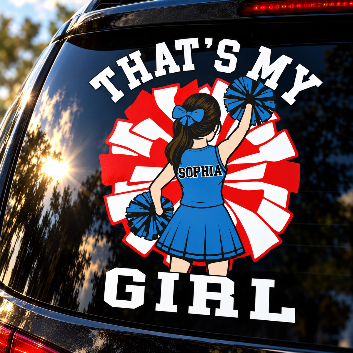 Personalized That's My Girl Cheerleadering Car Decal, Custom Cheerleader Player Name & Number Sticker, Gift for Sports Moms and Dads T1807 T24