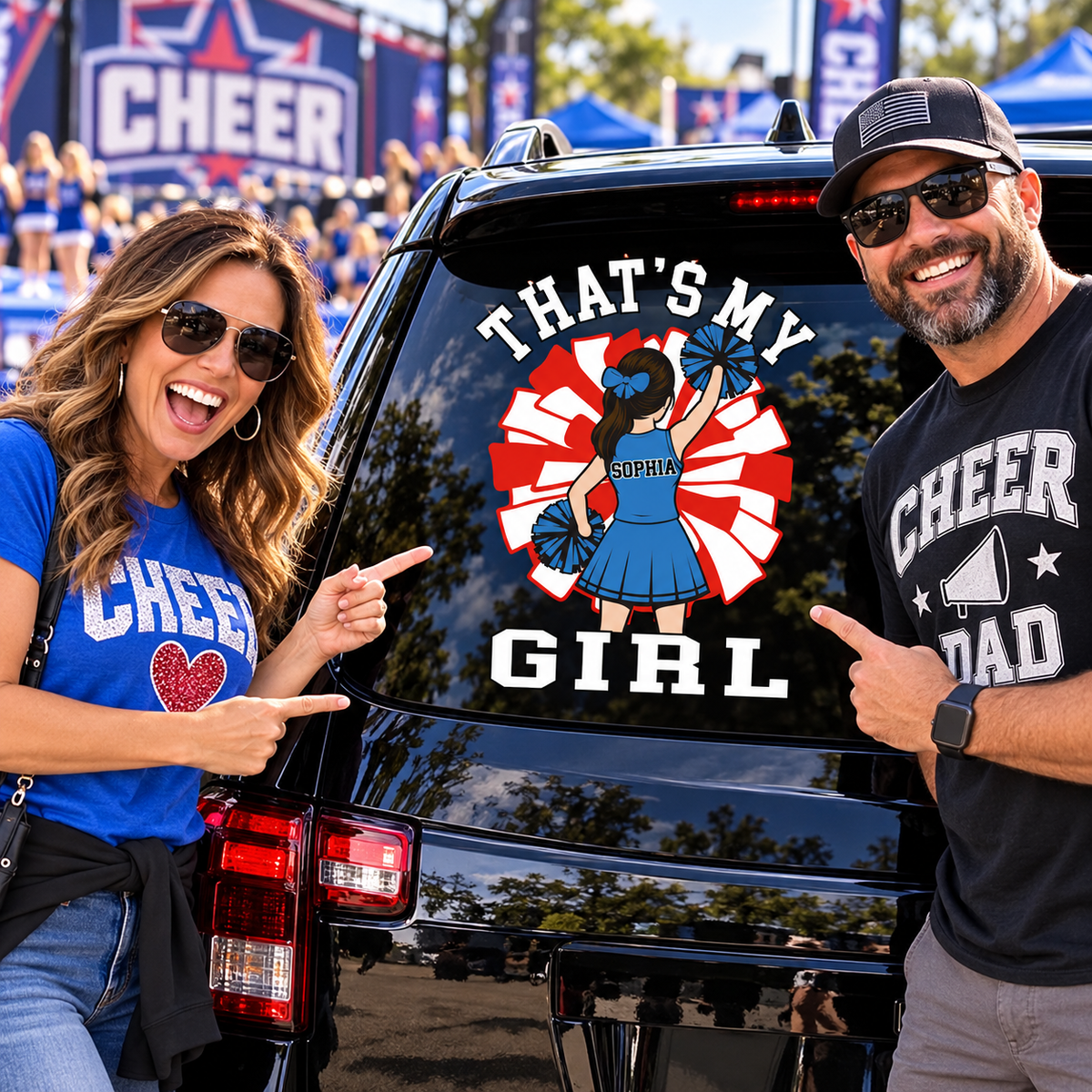 Personalized That's My Girl Cheerleadering Car Decal, Custom Cheerleader Player Name & Number Sticker, Gift for Sports Moms and Dads T1807 T24