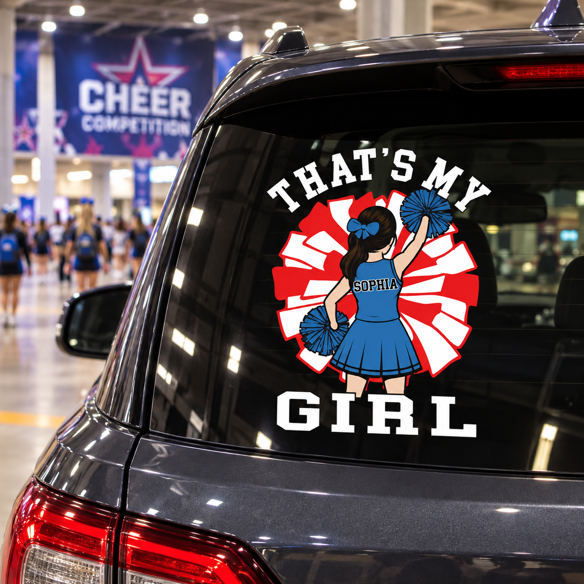 Personalized That's My Girl Cheerleadering Car Decal, Custom Cheerleader Player Name & Number Sticker, Gift for Sports Moms and Dads T1807 T24