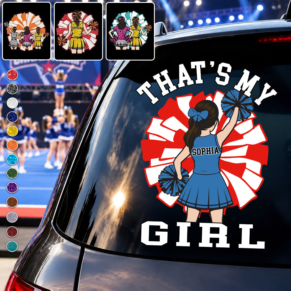 Personalized That's My Girl Cheerleadering Car Decal, Custom Cheerleader Player Name & Number Sticker, Gift for Sports Moms and Dads T1807 T24