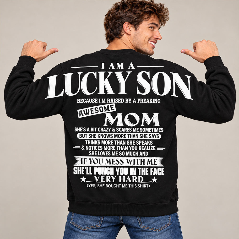Lucky Son Shirts – Oversized Shoulder Print, Gift for Son from Mom T24