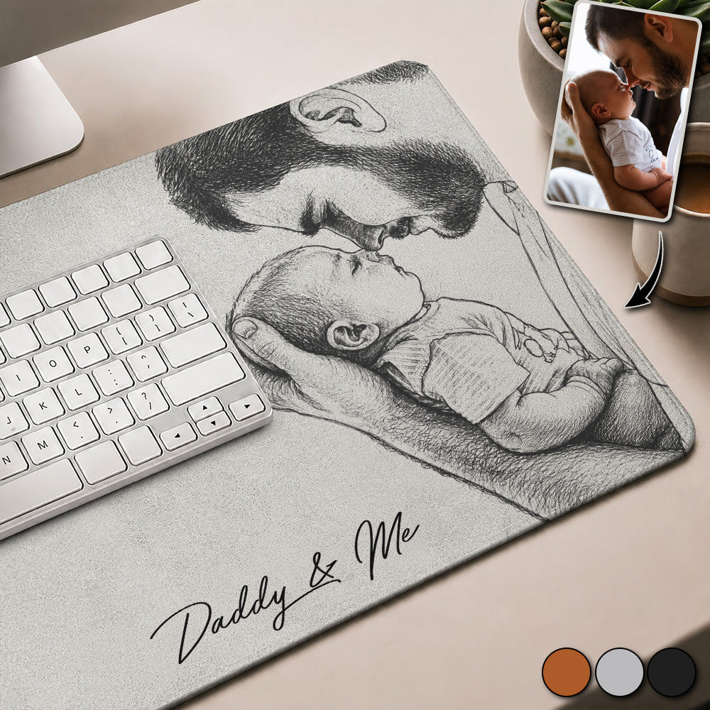 Daddy & Me - Custom Photo Sketch Line Art Desk Mat - Father's Day Gift For Husband, Dad A2110 Pt99