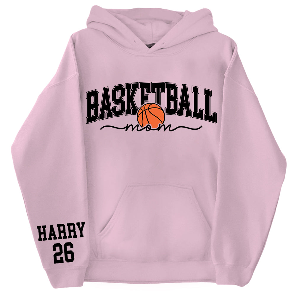 Personalize Basketball Mom Kids Name On Sleeve Sweatshirt, Mom Basketball Sweater, Basketball Mama Shirt, Gift for Basketball Mom, Fall Basketball Season Shirt Do99