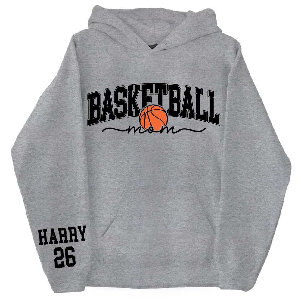 Personalize Basketball Mom Kids Name On Sleeve Sweatshirt, Mom Basketball Sweater, Basketball Mama Shirt, Gift for Basketball Mom, Fall Basketball Season Shirt Do99