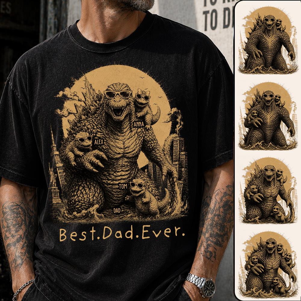 Best Dad Ever - Retro Vintage Godzilla Dad And Kids Daddy Protector - Personalized Shirt - Cool Father's Day Gift For Dad, Husband T1807 Nh00