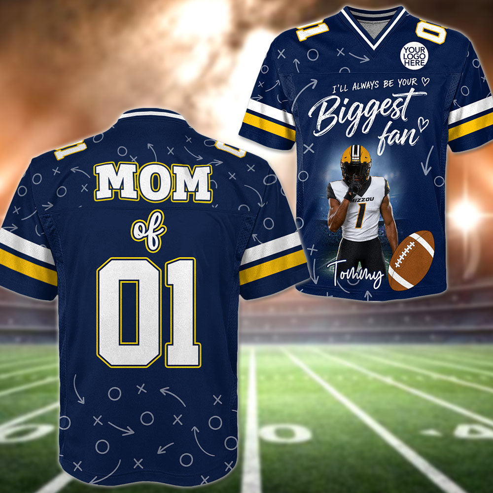 Custom Photo I'll Always Be Your Biggest Fan Football Jersey Gift For Football Lovers - Personalized Gift For Football Mom, Dad, Family Vr2 Pt99