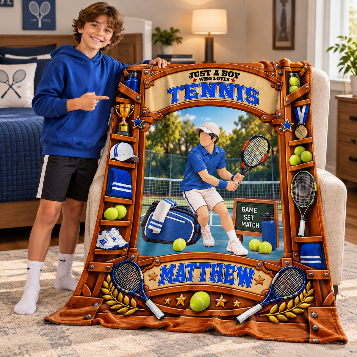 Custom Just A Boy Who Loves Tennis Blanket, Gift For Tennis Lovers L0411 Tm01 KL07