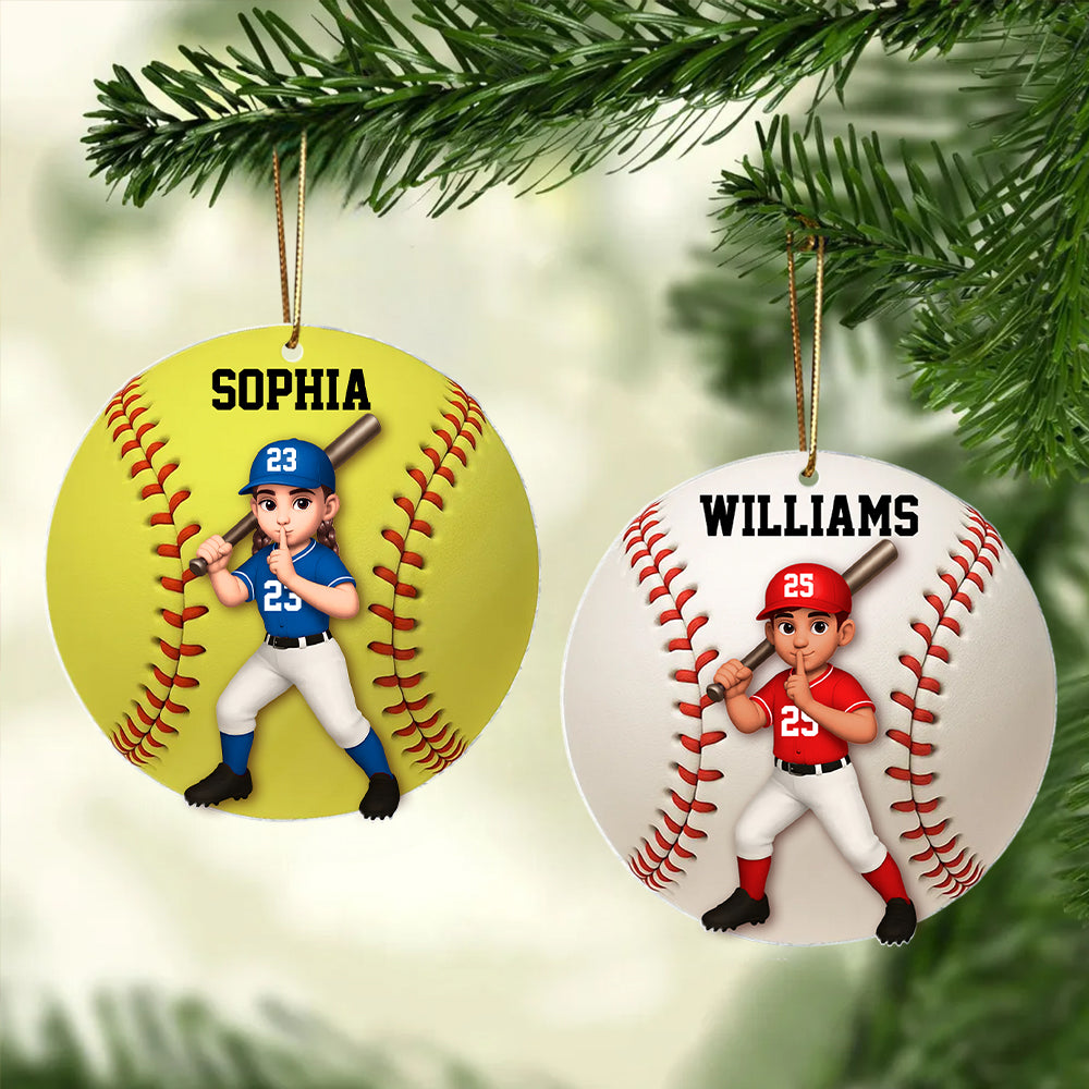 Personalized Baseball Softball Player Ornament, Gift For Sport Lover, Baseball Team Gift, Baseball Senior Christmas Gift, Sport Fan Ornament Hv01