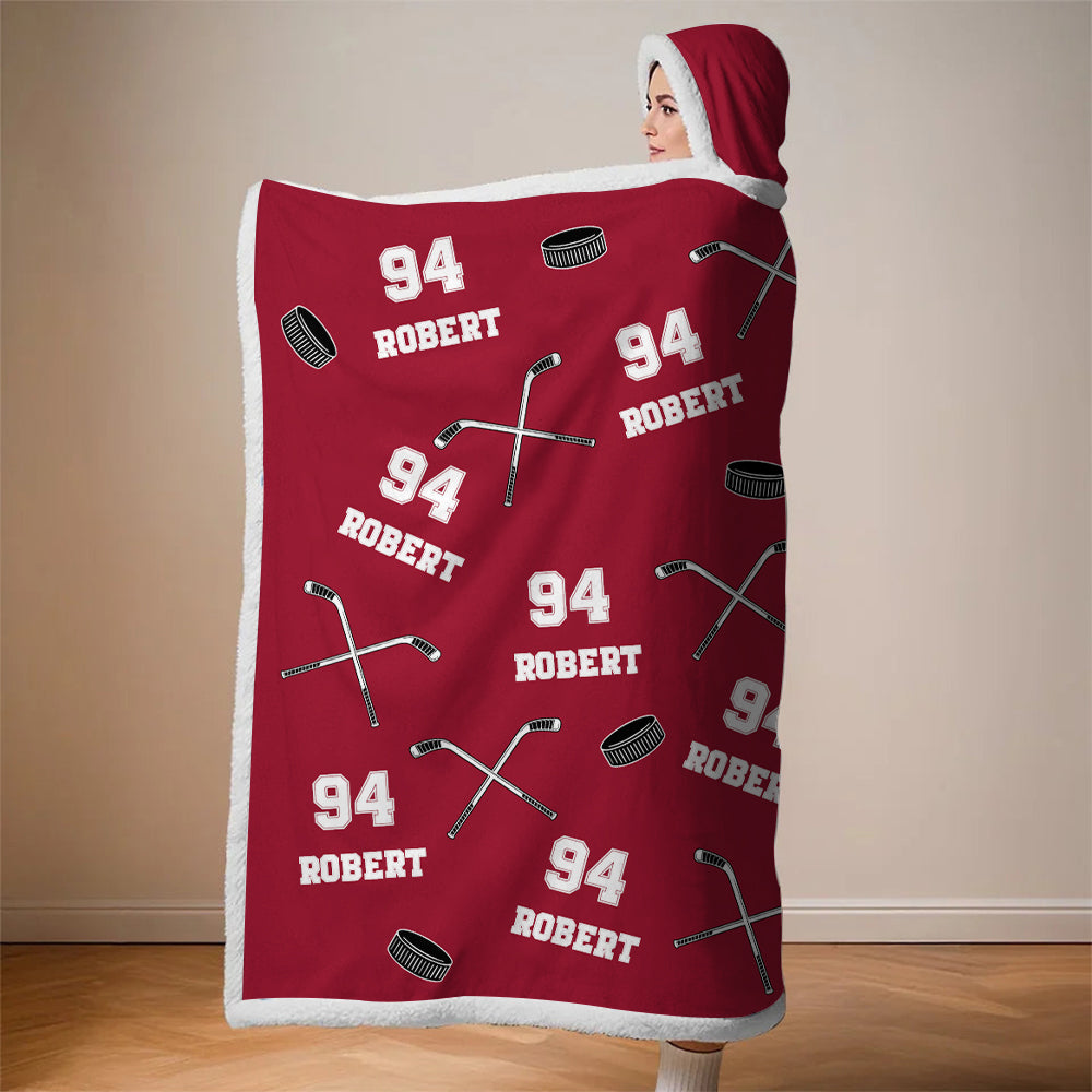 Personalized Ice Hockey Wearable Blanket Hoodie For Sport Lovers, Sport Players Tu20