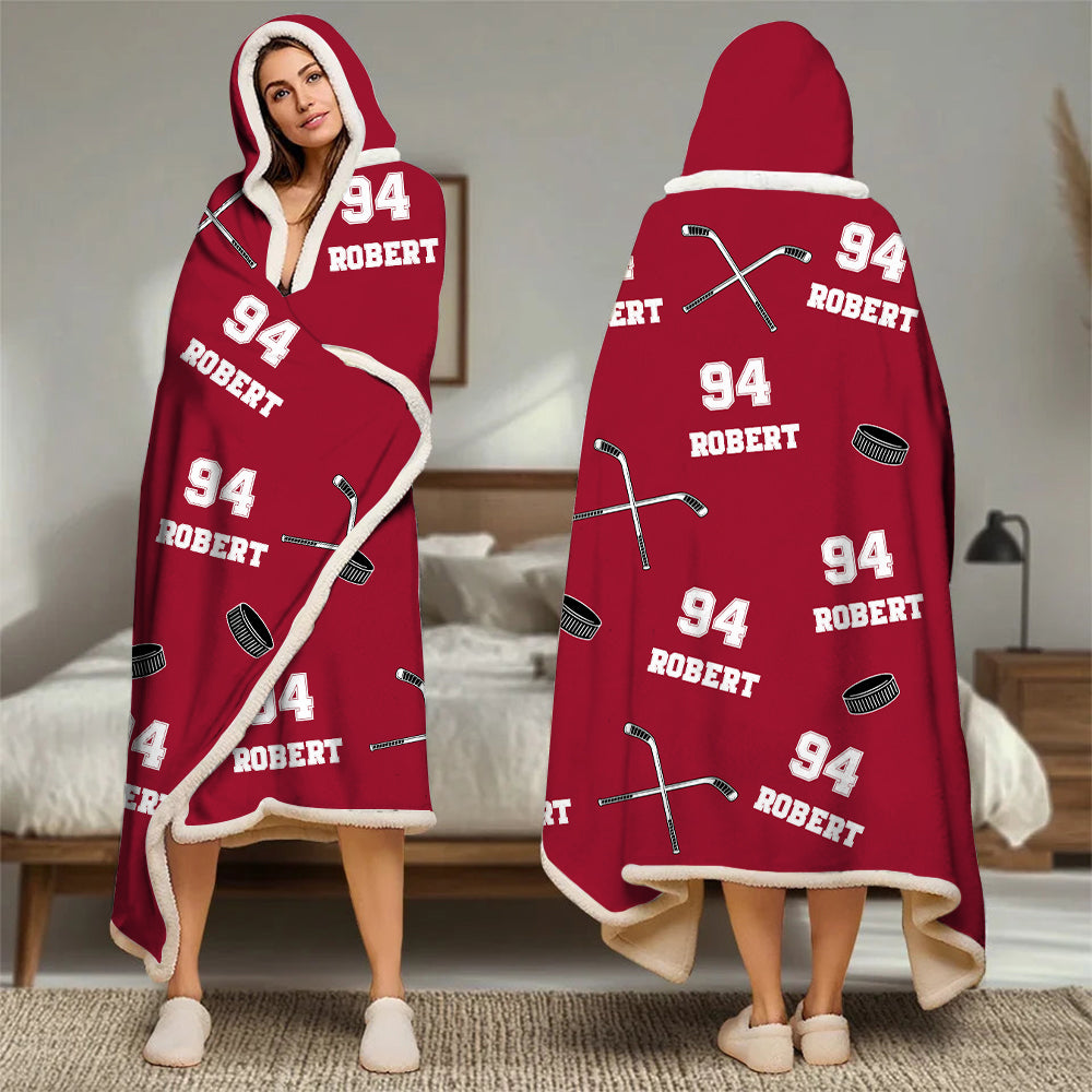 Personalized Ice Hockey Wearable Blanket Hoodie For Sport Lovers, Sport Players Tu20
