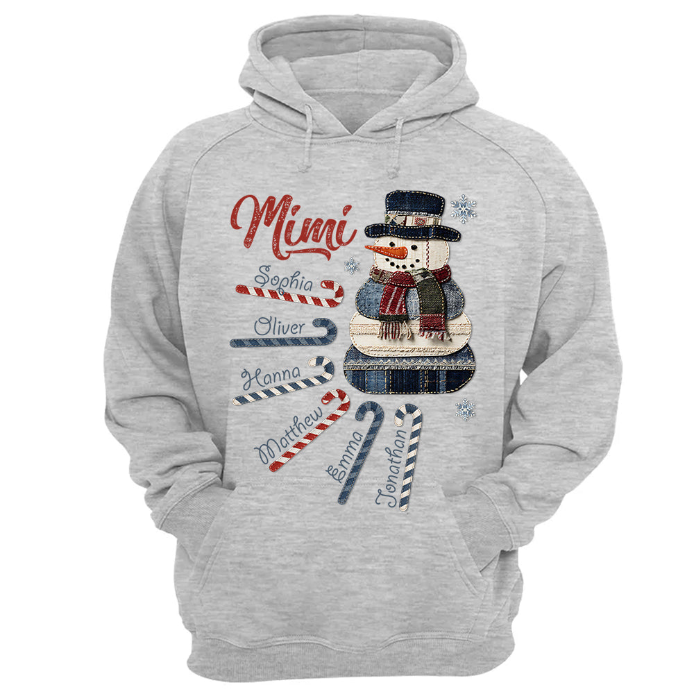 I Love Being Grandma Shirt - Personalized 2D Denim Patchwork Snowman Sweatshirt For Grandmas NA04