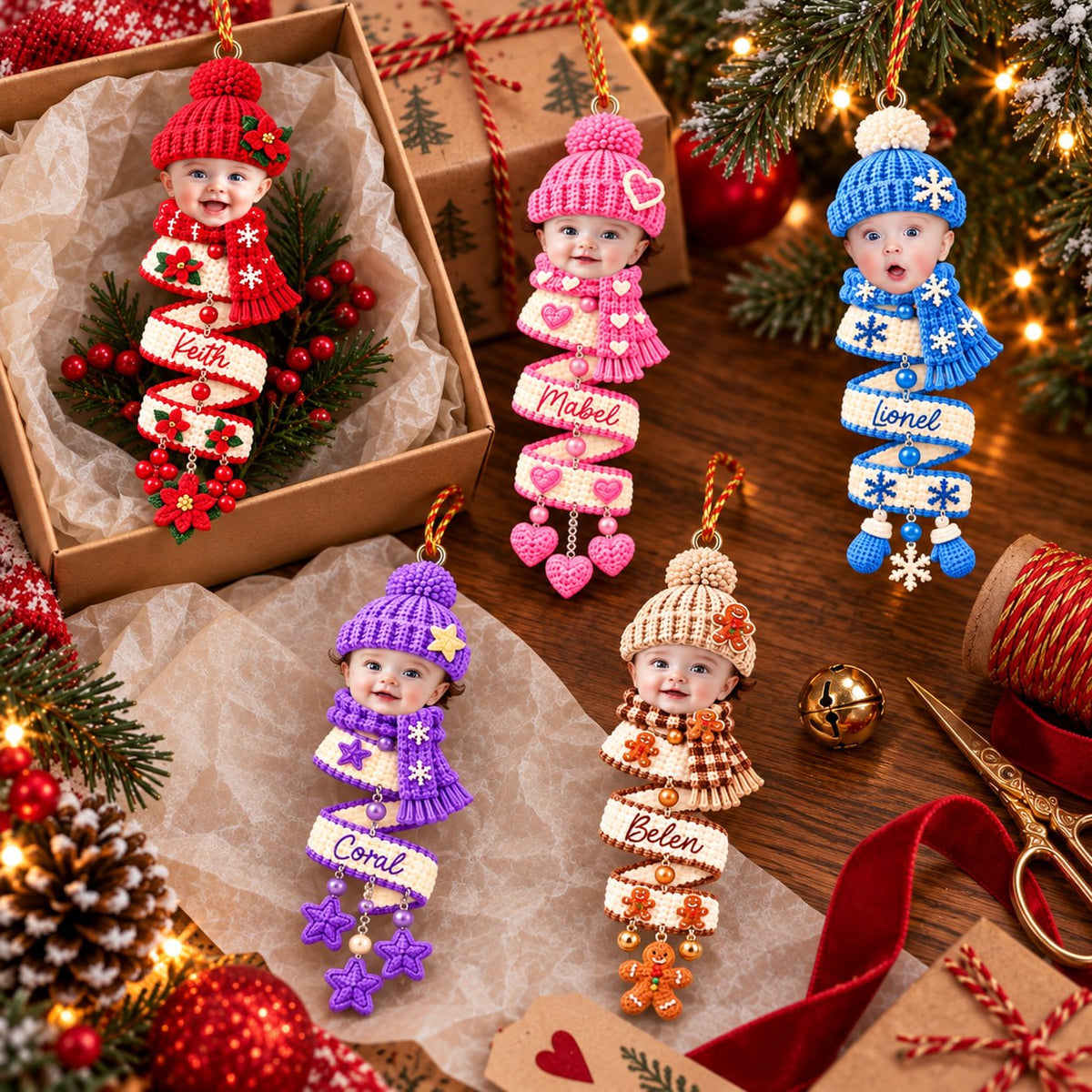 Personalized Baby Face Photo Spiral Acrylic Ornament, Christmas Spiral Ornament, Tree Hanging Christmas Gift T1807 VH01