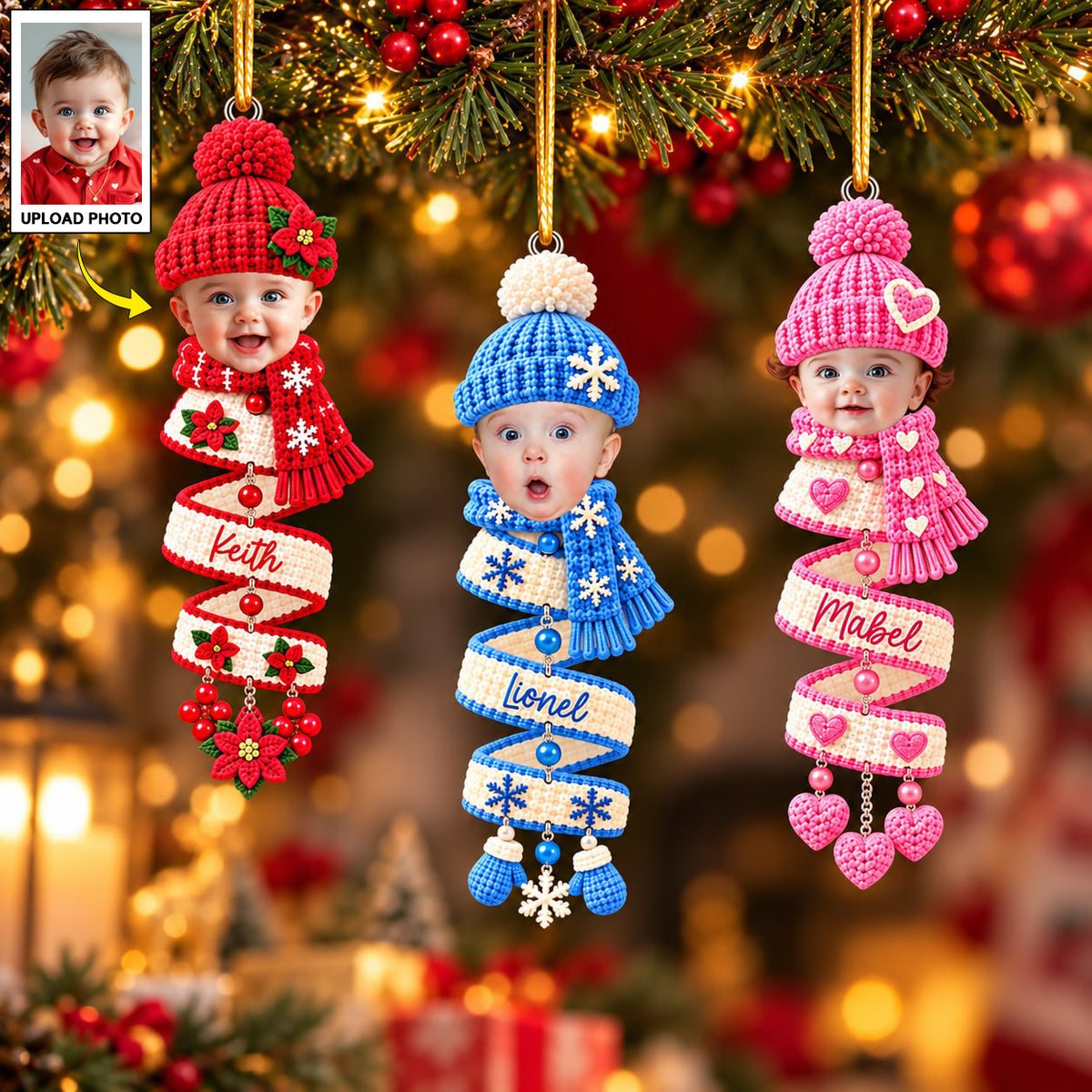 Personalized Baby Face Photo Spiral Acrylic Ornament, Christmas Spiral Ornament, Tree Hanging Christmas Gift T1807 VH01
