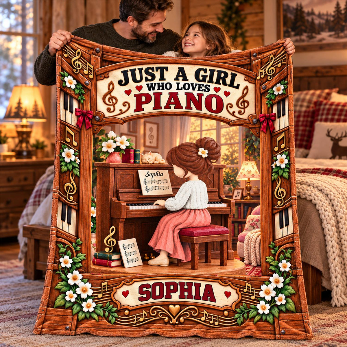 Just A Girl Who Loves Piano, Personalized Piano Blanket, Custom Name Gift, Gift For Piano Players Piano Lover MI209 Hv01 KL07