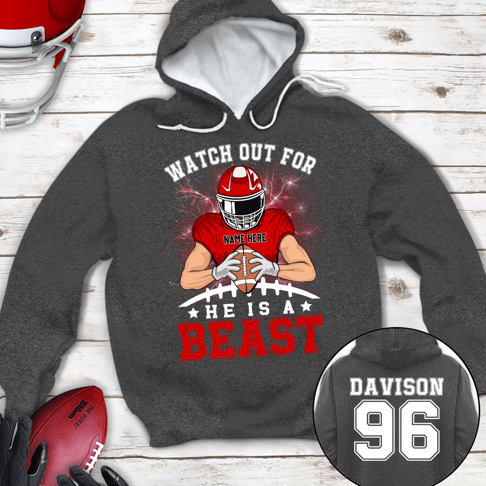 Personalized Shirt Watch Out For He's A Beast Football All Over Print Shirt K1702