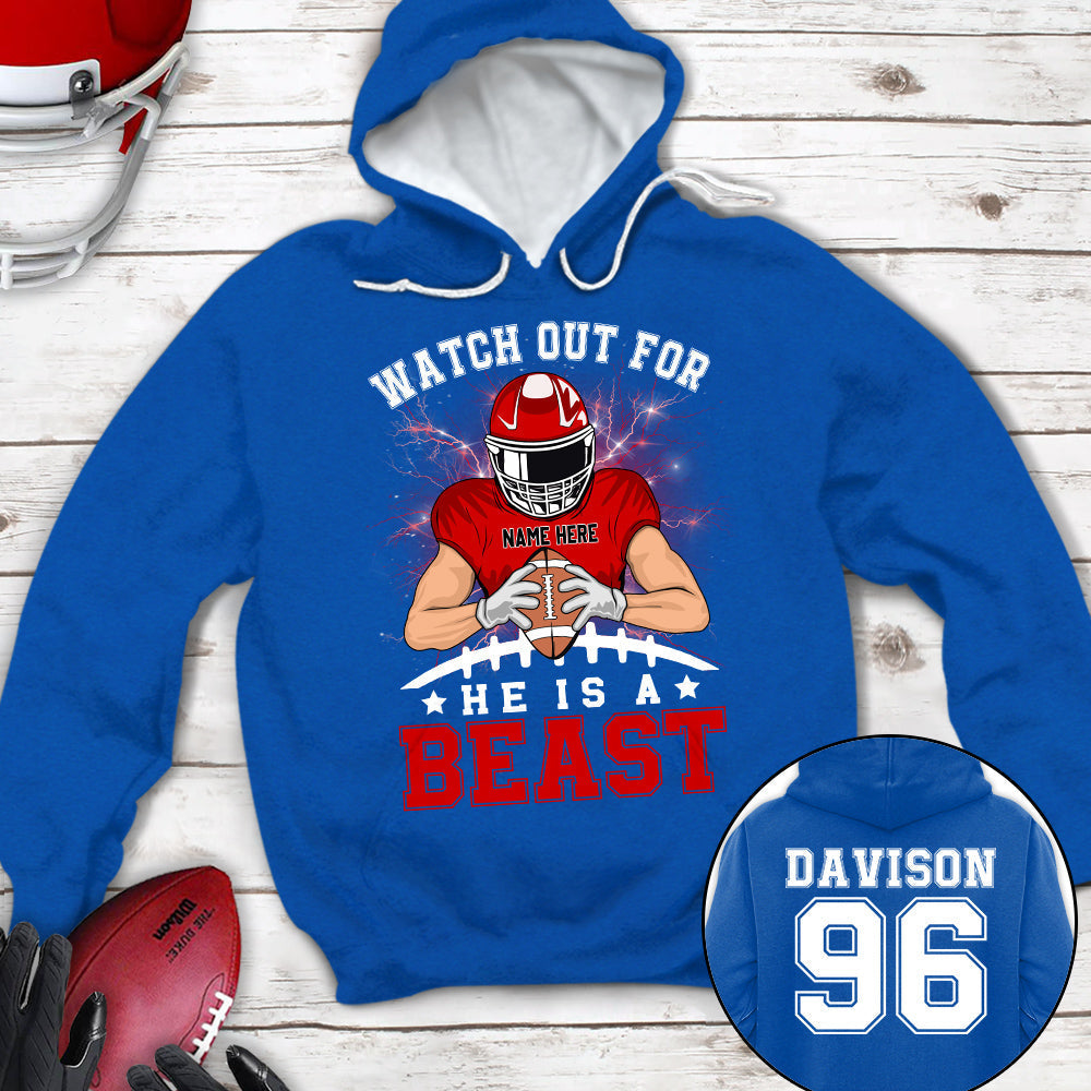 Personalized Shirt Watch Out For He's A Beast Football All Over Print Shirt K1702