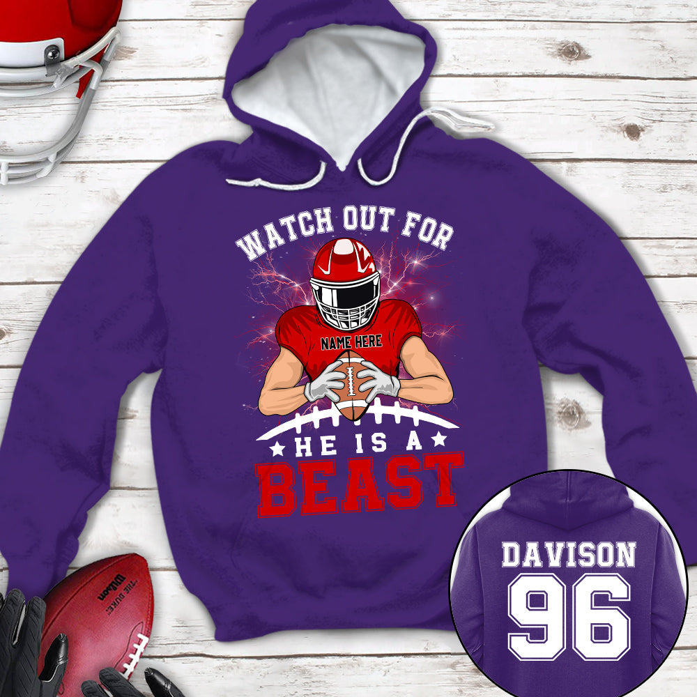Personalized Shirt Watch Out For He's A Beast Football All Over Print Shirt K1702