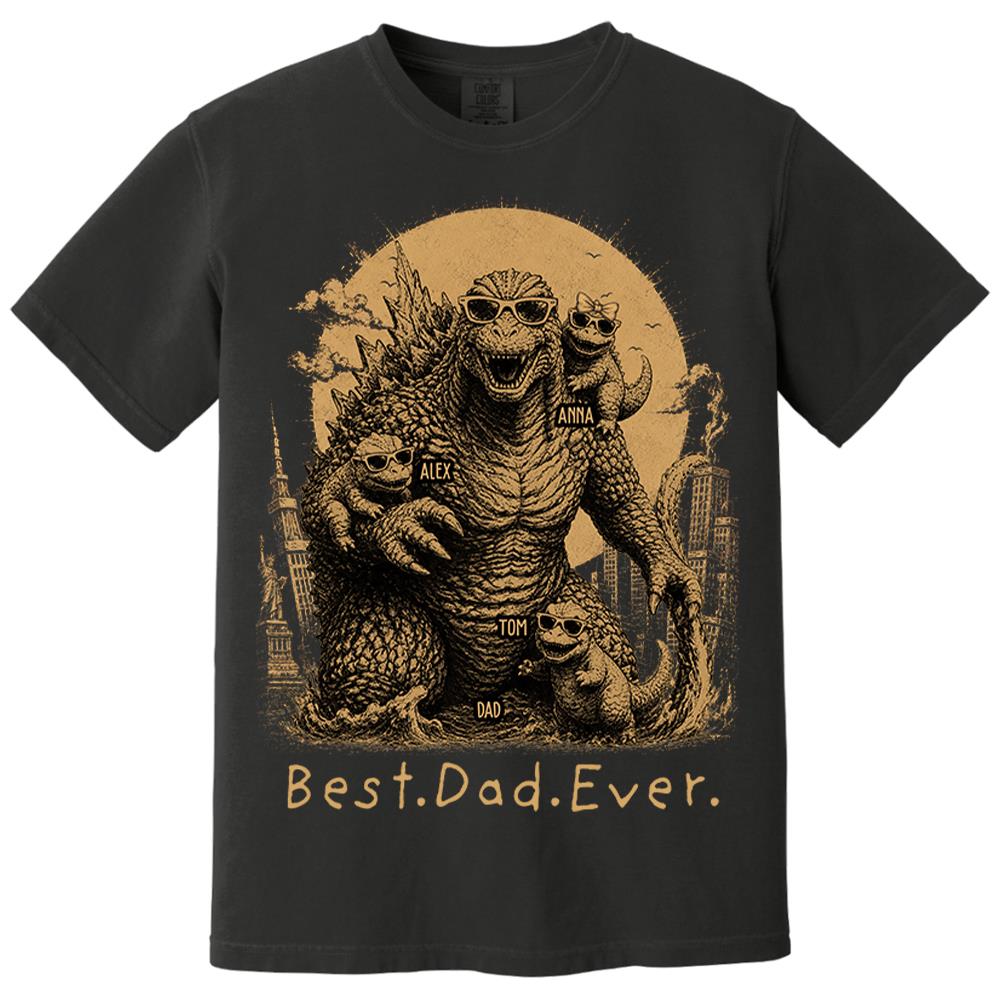 Best Dad Ever - Retro Vintage Godzilla Dad And Kids Daddy Protector - Personalized Shirt - Cool Father's Day Gift For Dad, Husband T1807 Nh00