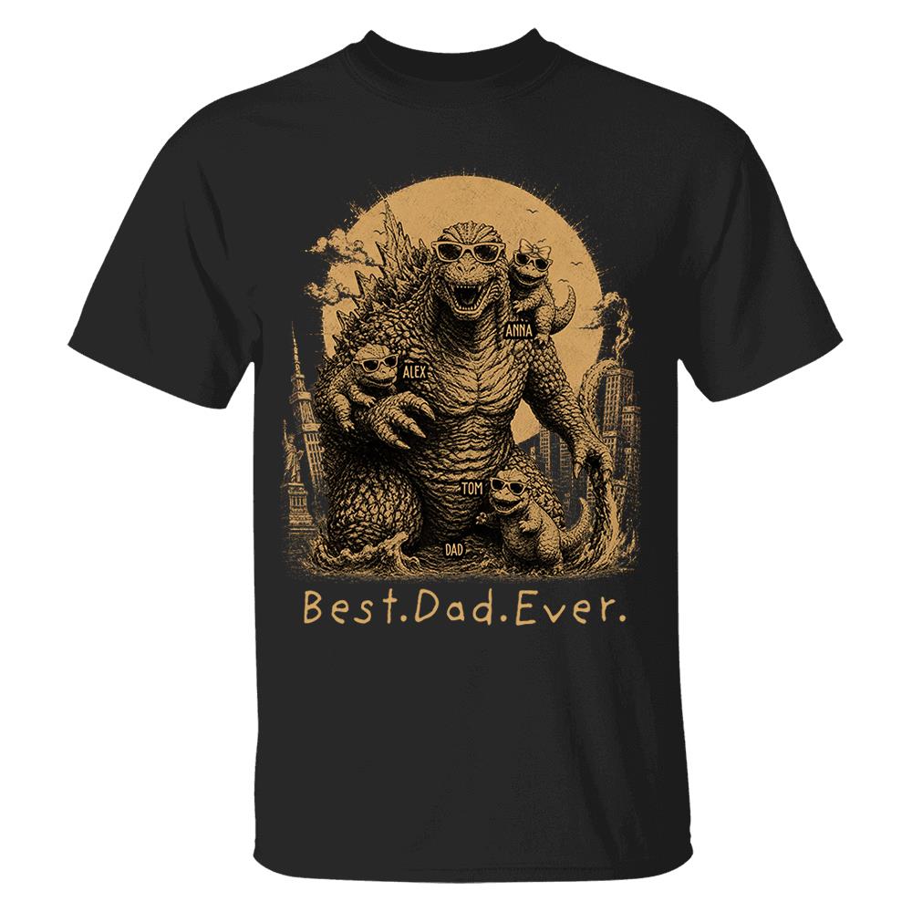Best Dad Ever - Retro Vintage Godzilla Dad And Kids Daddy Protector - Personalized Shirt - Cool Father's Day Gift For Dad, Husband T1807 Nh00