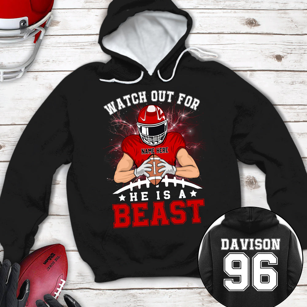 Personalized Shirt Watch Out For He's A Beast Football All Over Print Shirt K1702