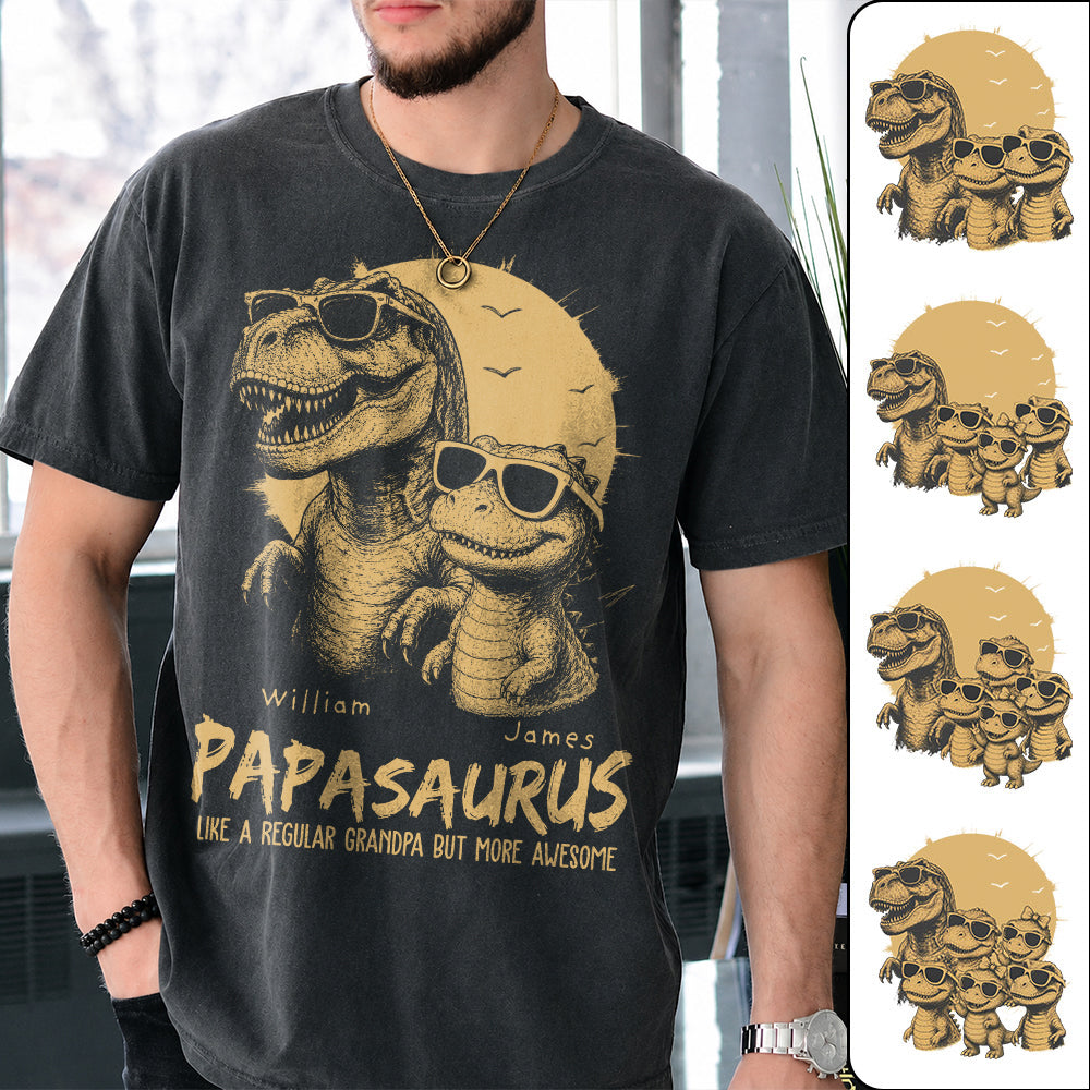 Personalized Grandpasaurus Shirt with Custom Kids Names, Funny Grandpa Family T Shirt for Papa Daddy, Father's Day Birthday Gift Hv01