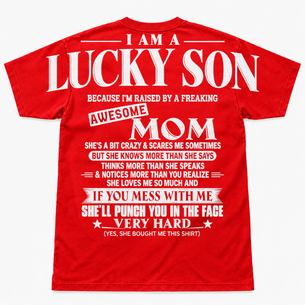 Lucky Son Shirts – Oversized Shoulder Print, Gift for Son from Mom T24