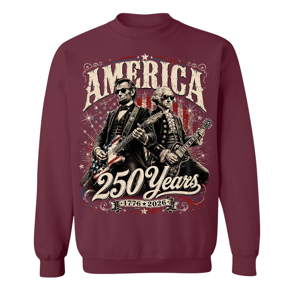 250 Years America Anniversary Guitar Shirt, George Washington & Lincoln Playing Guitar, Funny 4th of July Rock Tee Hv01
