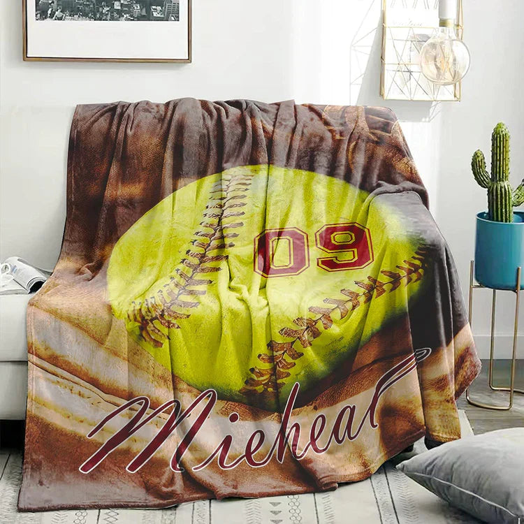 Personalized Softball Blanket, Custom Name And Number Softball Blanket Gift For Him Her On Birthday Christmas, Blanket Gift For Softball Player
