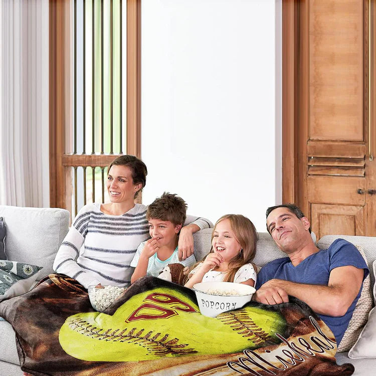 Personalized Softball Blanket, Custom Name And Number Softball Blanket Gift For Him Her On Birthday Christmas, Blanket Gift For Softball Player