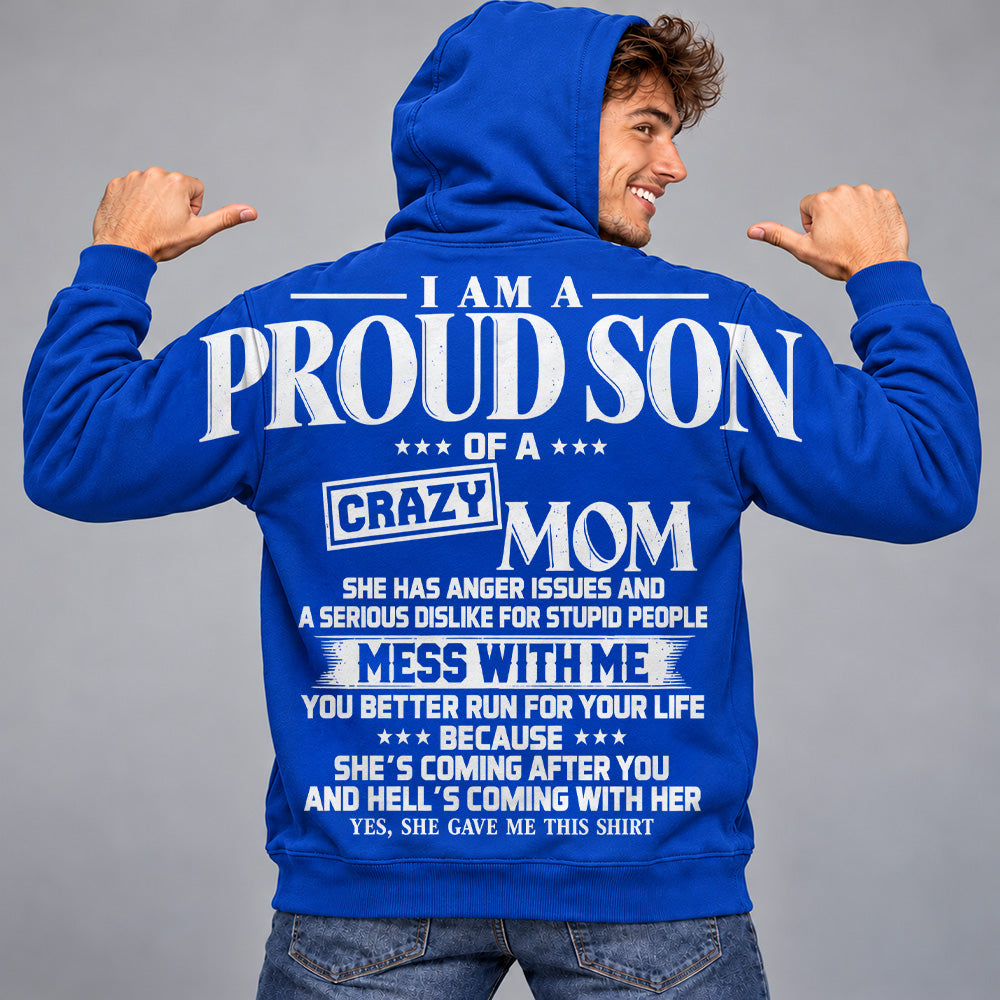 I Am A Proud Son Of A Crazy Mom Oversized Shoulder Print Shirt T24