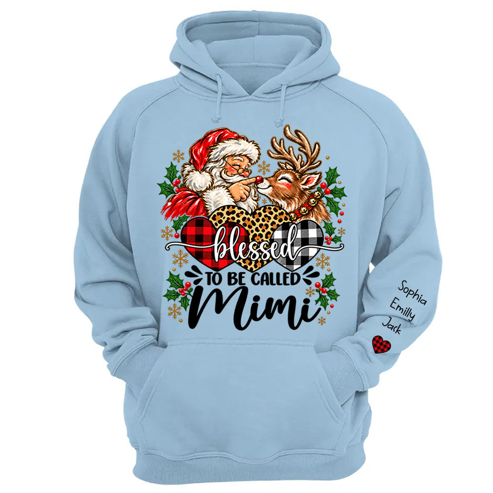 Custom Blessed To Be Called Mimi Christmas Sweatshirt with Grandkids Names on Sleeve, Personalized Mimi Claus Sweater, Cute Santa Reindeer Holiday Crewneck C2408 Li29 TL06