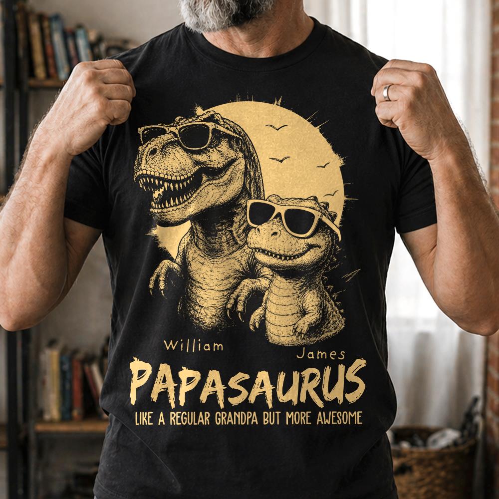 Personalized Grandpasaurus Shirt with Custom Kids Names, Funny Grandpa Family T Shirt for Papa Daddy, Father's Day Birthday Gift Hv01