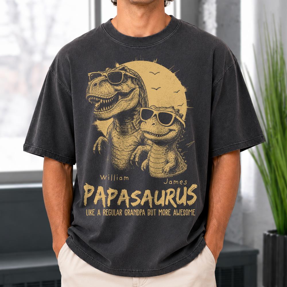 Personalized Grandpasaurus Shirt with Custom Kids Names, Funny Grandpa Family T Shirt for Papa Daddy, Father's Day Birthday Gift Hv01