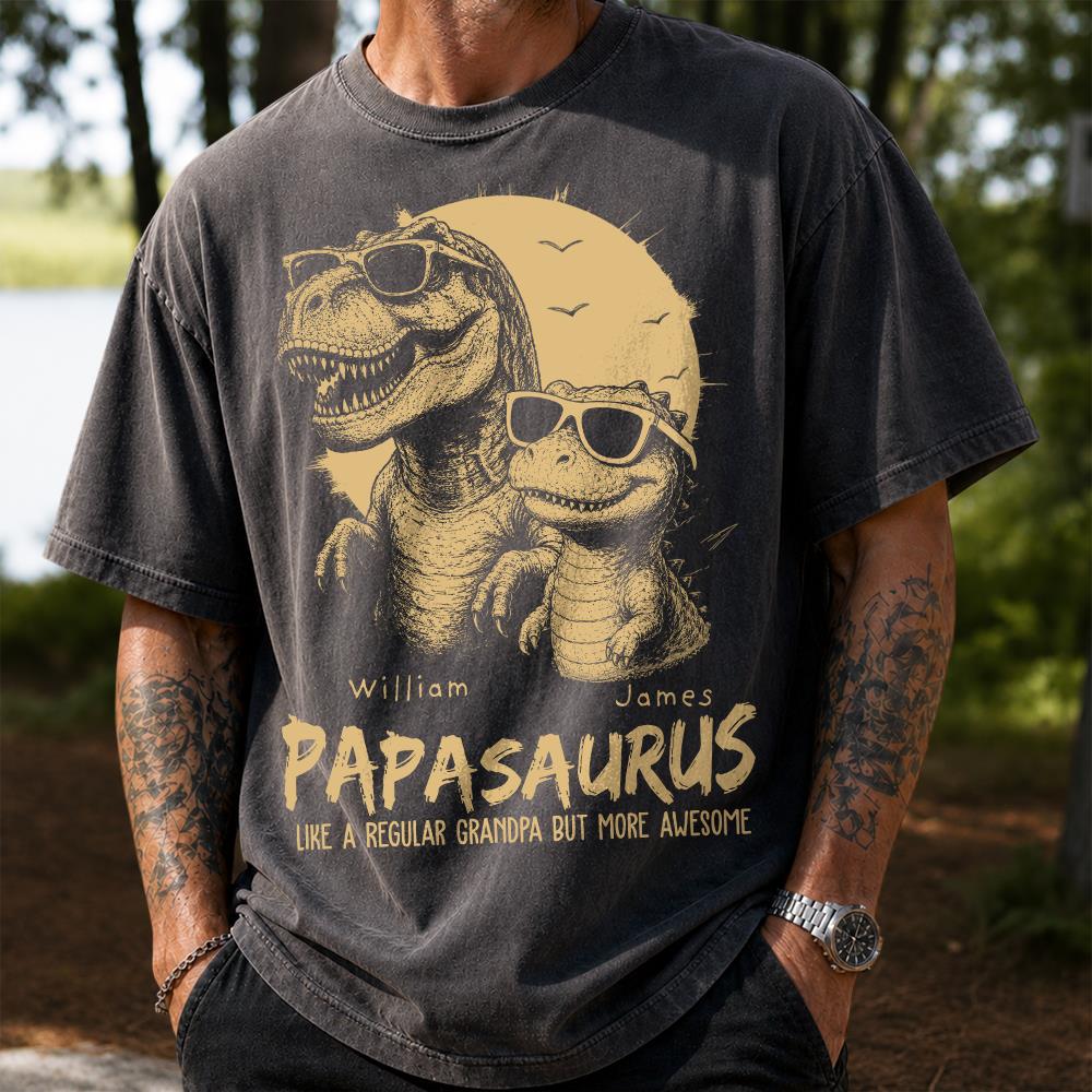 Personalized Grandpasaurus Shirt with Custom Kids Names, Funny Grandpa Family T Shirt for Papa Daddy, Father's Day Birthday Gift Hv01