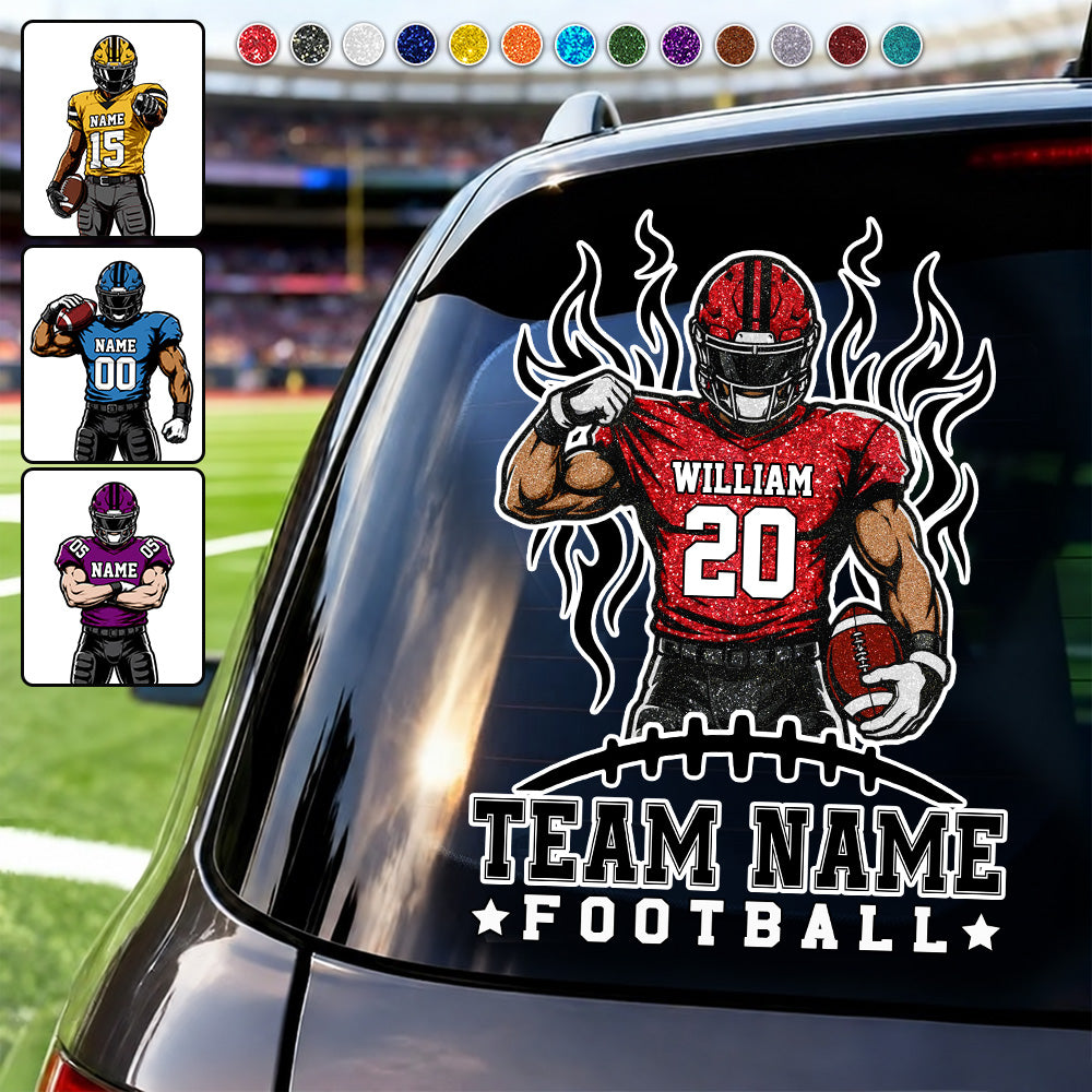 Personalized Football Player Car Decal, Custom Football Name & Number Sticker, Gift for Sports Moms and Dads T1807 VH01