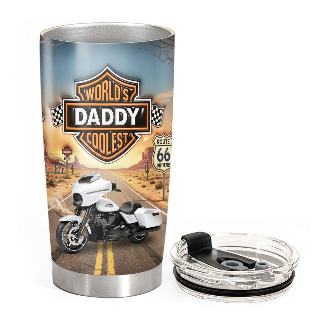 Word's Papa Coolest - Custom Photo Vehicle Tumbler - Personalized Gift for Dad, Bikers A2110 T24