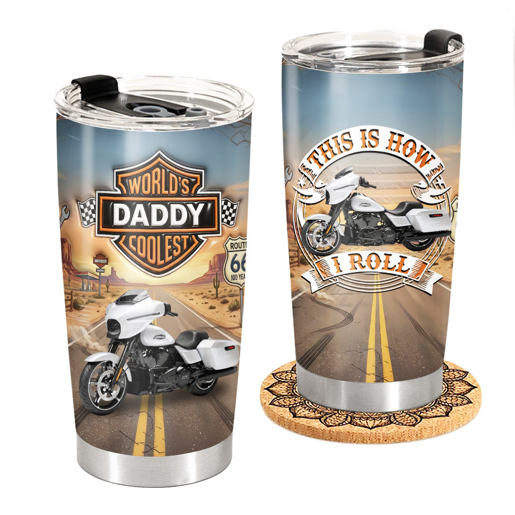 Word's Papa Coolest - Custom Photo Vehicle Tumbler - Personalized Gift for Dad, Bikers A2110 T24