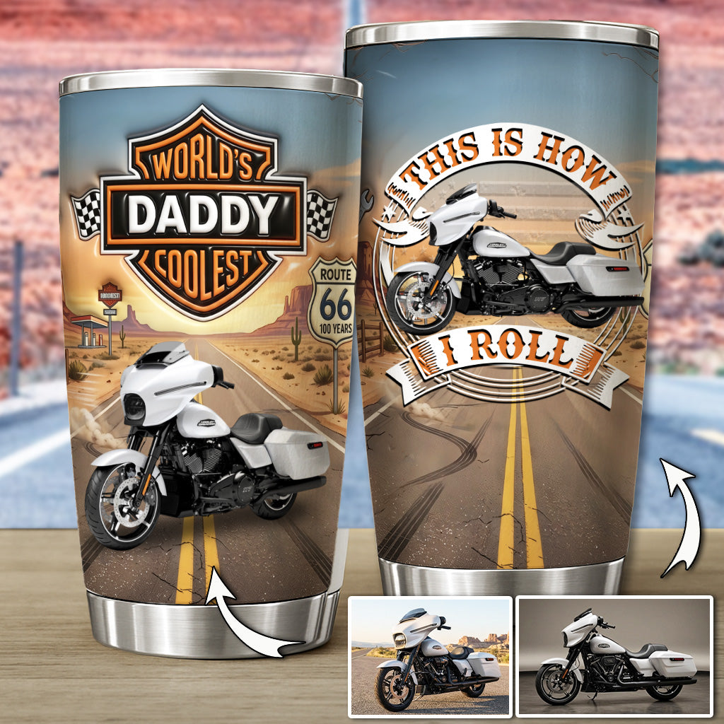 Word's Papa Coolest - Custom Photo Vehicle Tumbler - Personalized Gift for Dad, Bikers A2110 T24