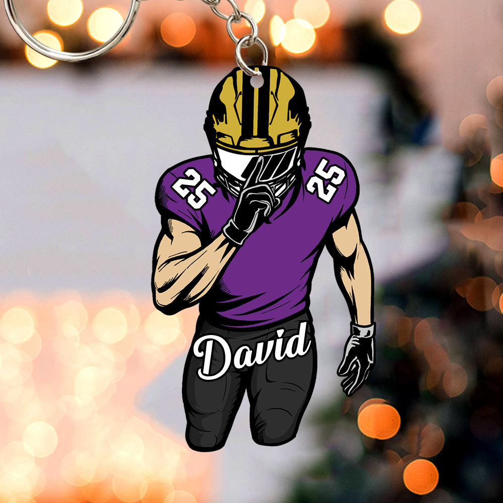 Football Player Acrylic Ornament Keychain Custom Name Number Personalized Gift For Football Lovers Tu24