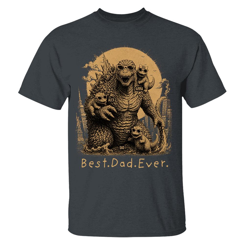 Best Dad Ever - Retro Vintage Godzilla Dad And Kids Daddy Protector - Personalized Shirt - Cool Father's Day Gift For Dad, Husband T1807 Nh00