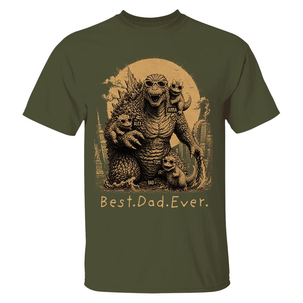 Best Dad Ever - Retro Vintage Godzilla Dad And Kids Daddy Protector - Personalized Shirt - Cool Father's Day Gift For Dad, Husband T1807 Nh00