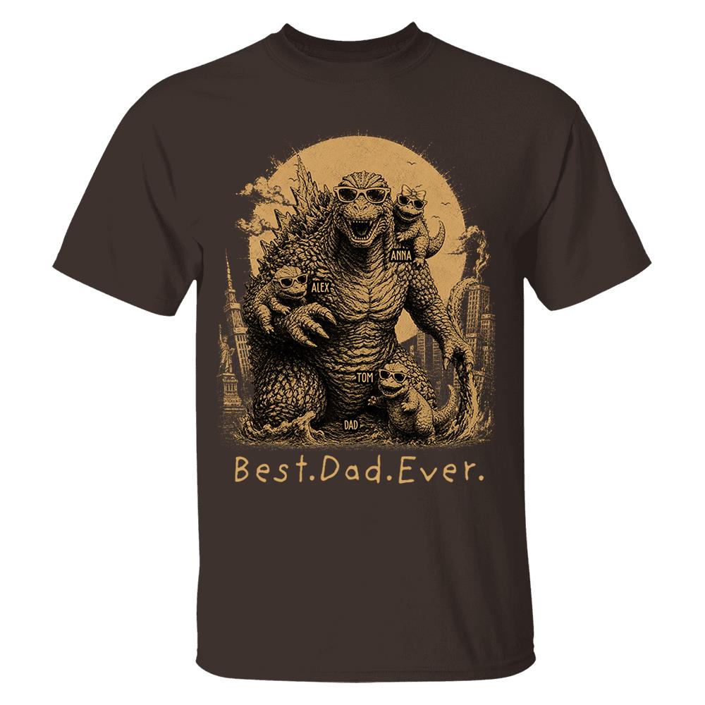 Best Dad Ever - Retro Vintage Godzilla Dad And Kids Daddy Protector - Personalized Shirt - Cool Father's Day Gift For Dad, Husband T1807 Nh00