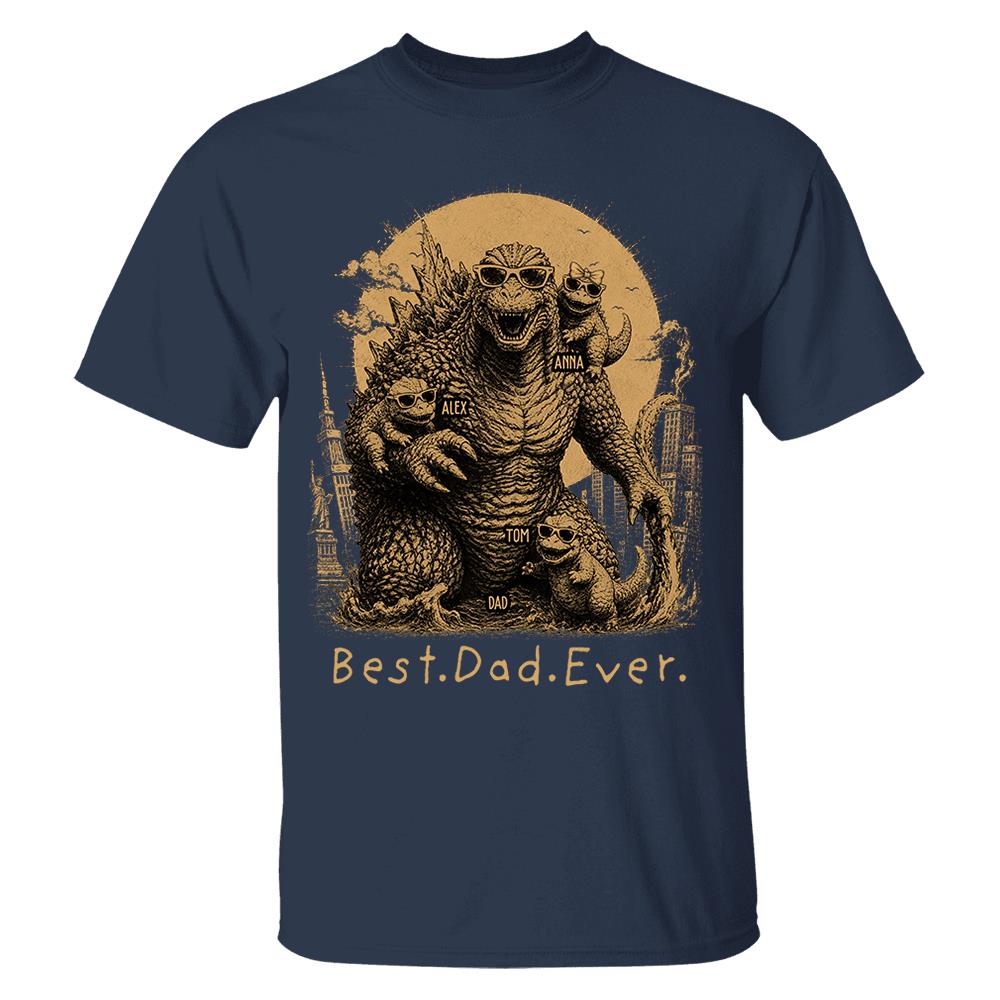 Best Dad Ever - Retro Vintage Godzilla Dad And Kids Daddy Protector - Personalized Shirt - Cool Father's Day Gift For Dad, Husband T1807 Nh00