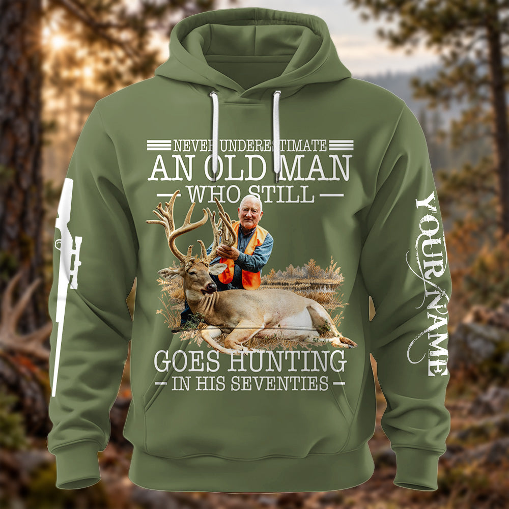 Never Underestimate An Old Man Hunting - Custom Photo Hunting Shirt - Gift for Dad, Grandpa, Hunters A2110 Pt99