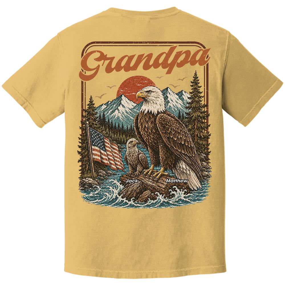 Personalized Papa America Eagle Patriotic T-Shirt Father Day Gifts for Dad Funny Papa Tshirt Cool Daddy Eagle Vintage Retro Shirt for Men Hv01