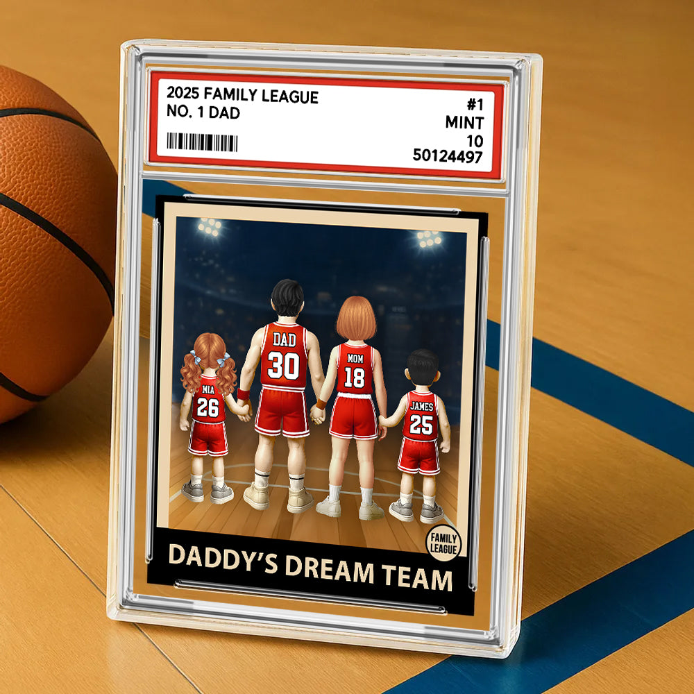 Daddy' Dream Team, Basketball No. 1 Dad Grandpa Man & Kids, Fathers Day Trading Card Style, Personalized Daddy Dream Team Acrylic Block Plaque A2110 Hv01