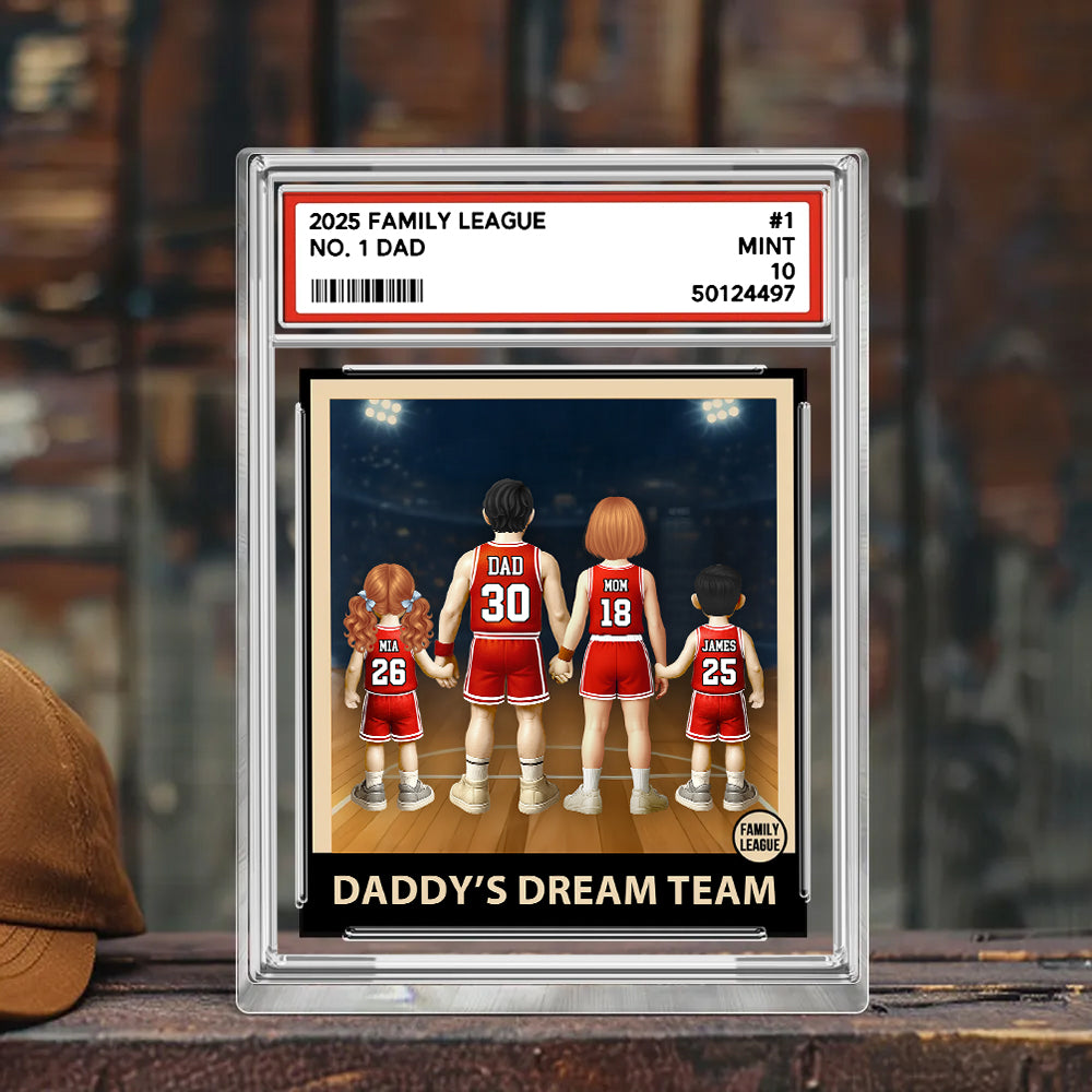 Daddy' Dream Team, Basketball No. 1 Dad Grandpa Man & Kids, Fathers Day Trading Card Style, Personalized Daddy Dream Team Acrylic Block Plaque A2110 Hv01