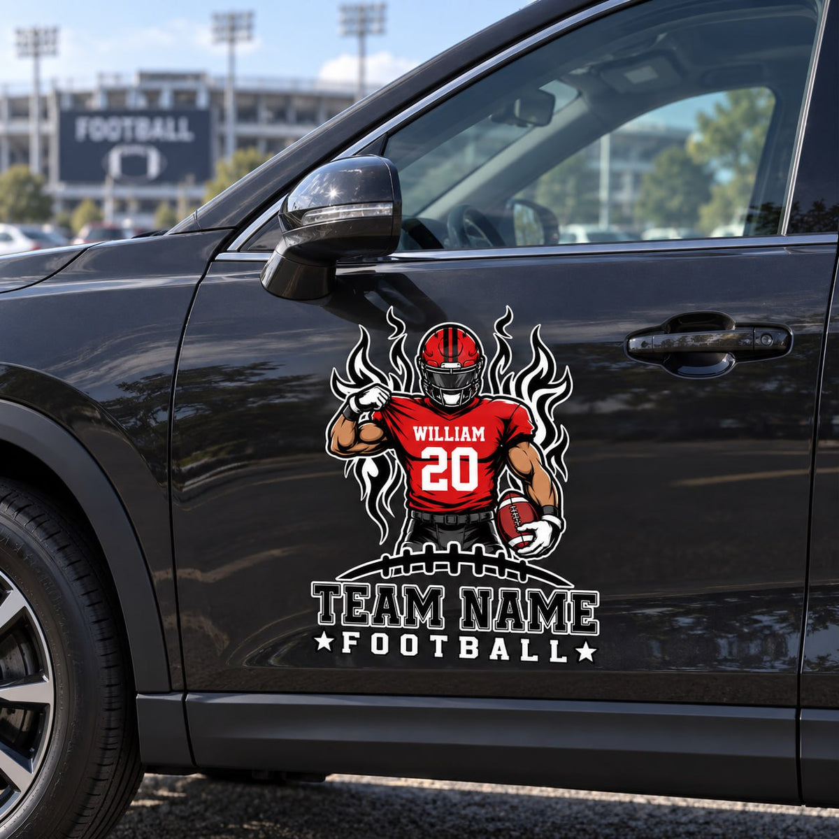 Personalized Football Player Car Decal, Custom Football Name & Number Sticker, Gift for Sports Moms and Dads T1807 VH01